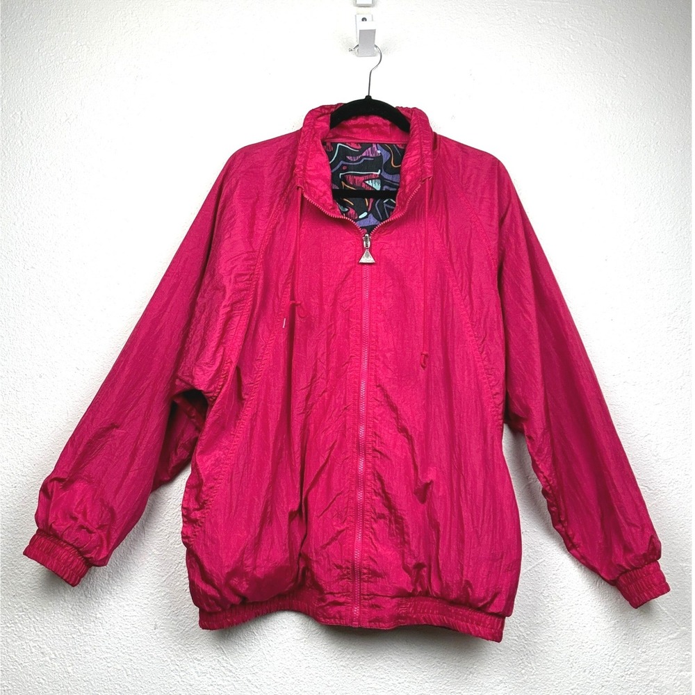 Casual Isle Pink Reversible Windbreaker Jacket Vintage 80s Abstract Print Retro